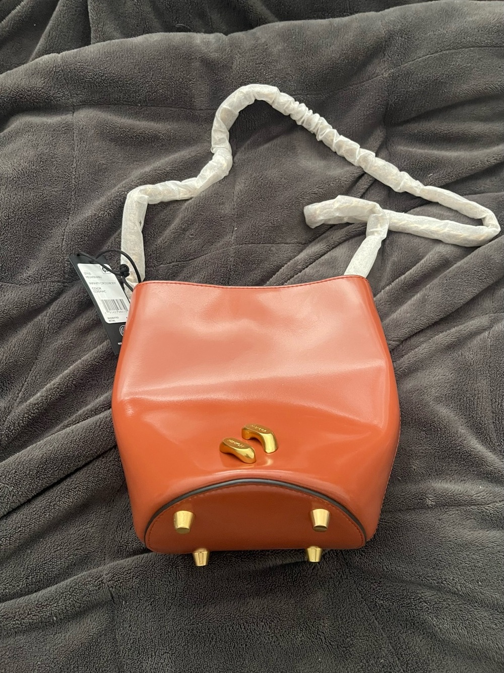 Brand New Rebecca Minkoff Infinity Chain Leather Bucket Bag in Burnt Orange